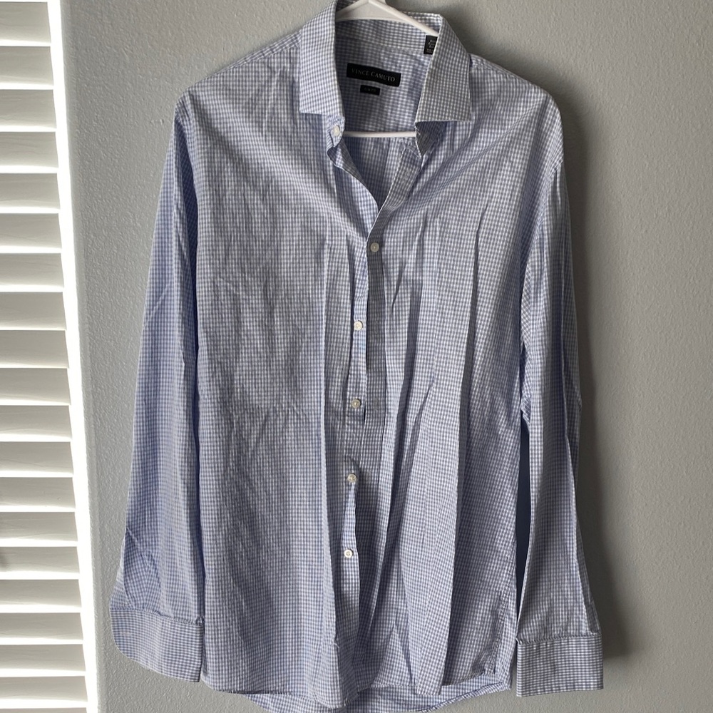 Vince Camuto Blue Checkered Button-Down Shirt